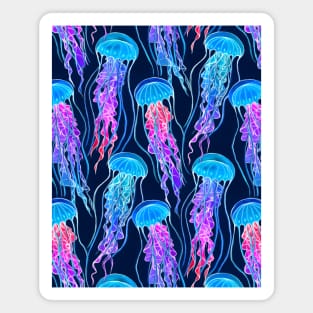Luminescent Rainbow Jellyfish on Navy Blue Magnet